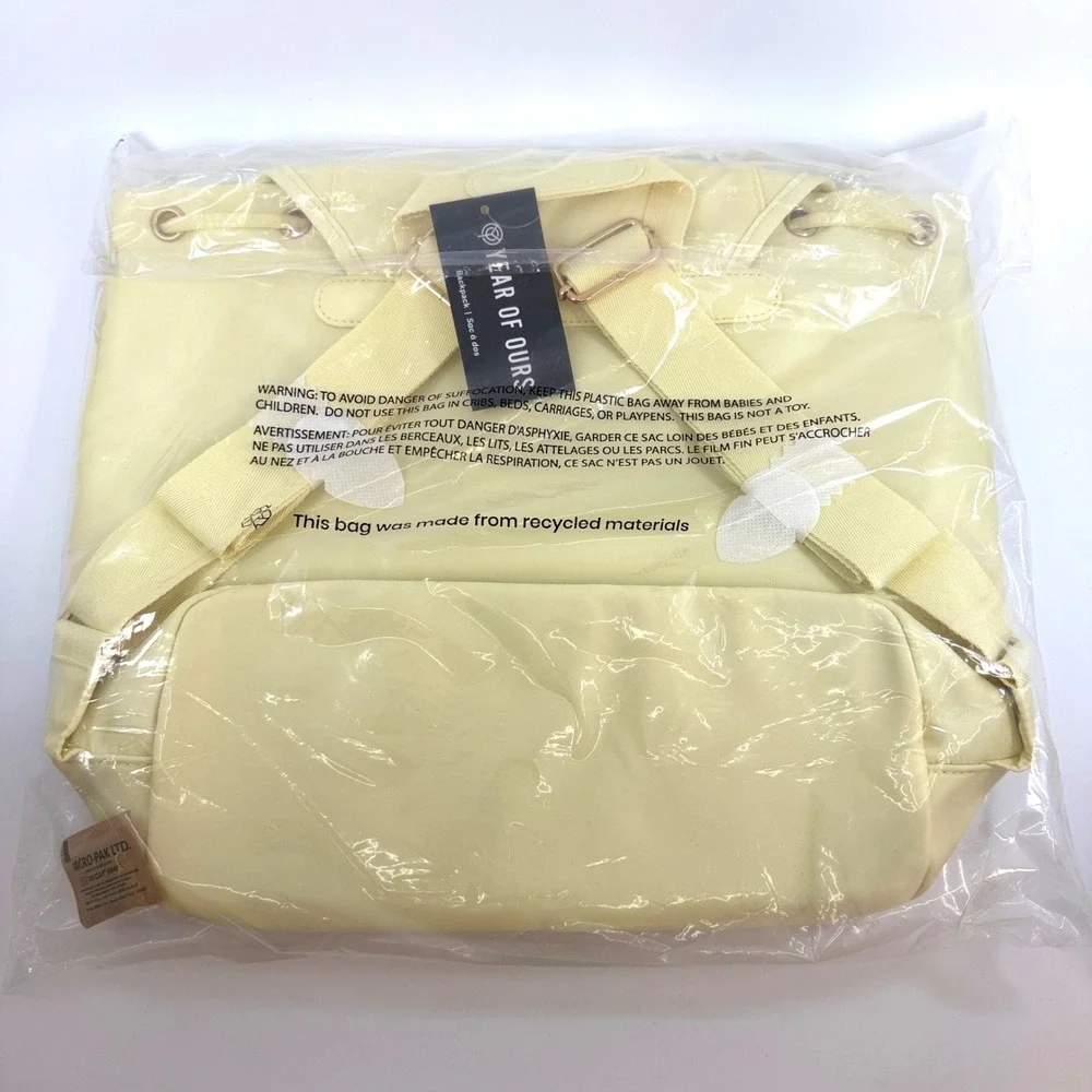 Year of Ours YOS x FFF Backpack Baby Yellow Nylon Buckle Drawstring Bag NWT